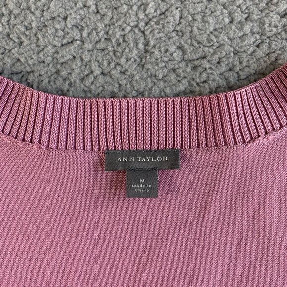 Ann Taylor Loft Sweater Top Womens Medium Silk Nylon Stretch Scoop Neck Pink - Picture 3 of 12